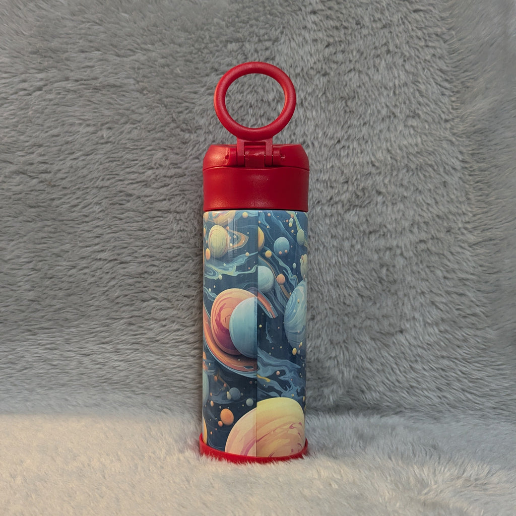 Kids Cartoon Rocket Design Water Bottle 12oz With Reusable Straw Can Be Personalized