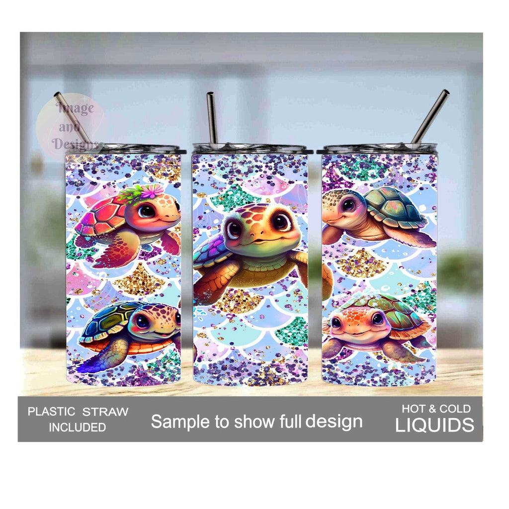Kids Sea Turtle Tumbler 15oz With Reusable Straw, Can Be Personalized