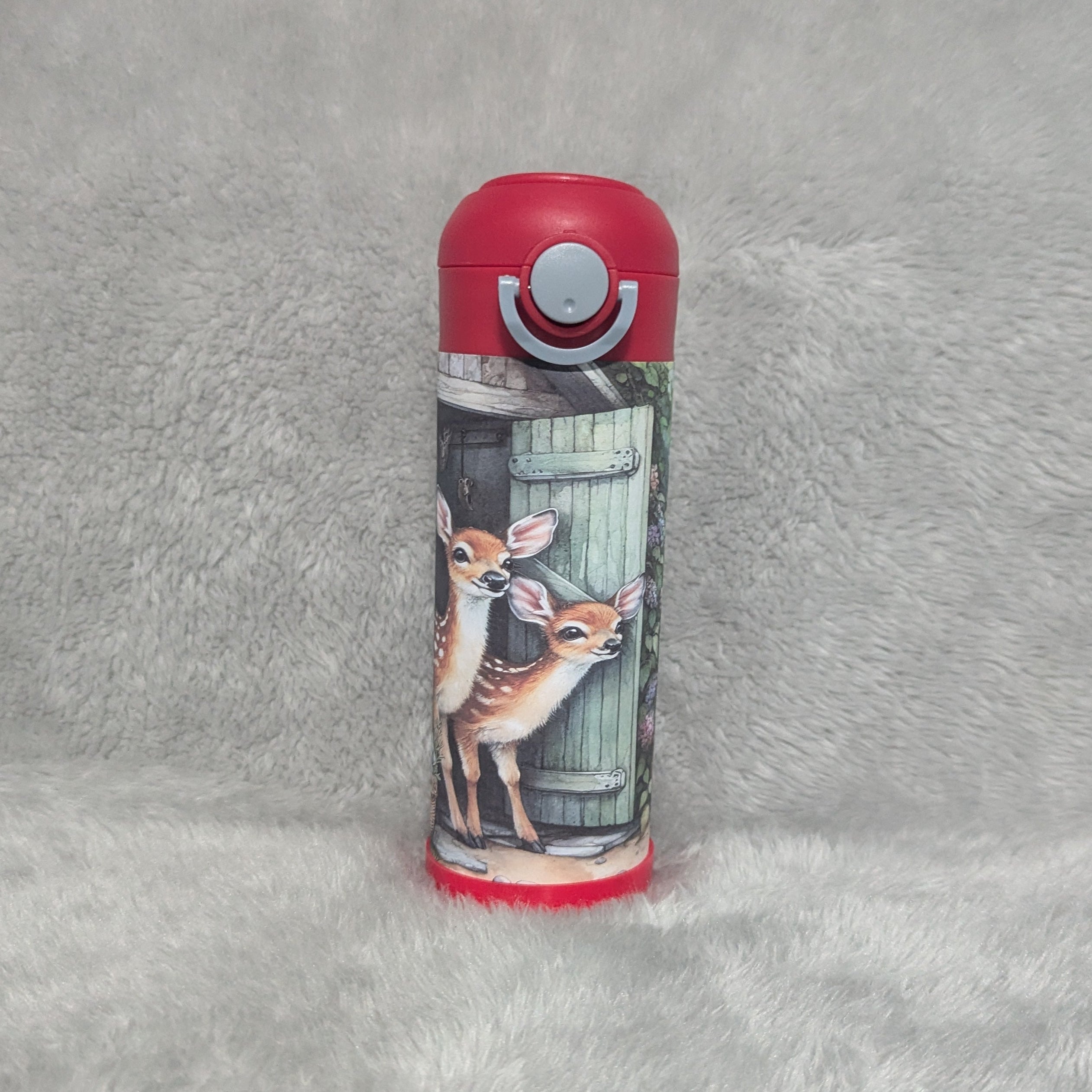 Kids Deer Water Bottle 12oz with Reusable Straw
