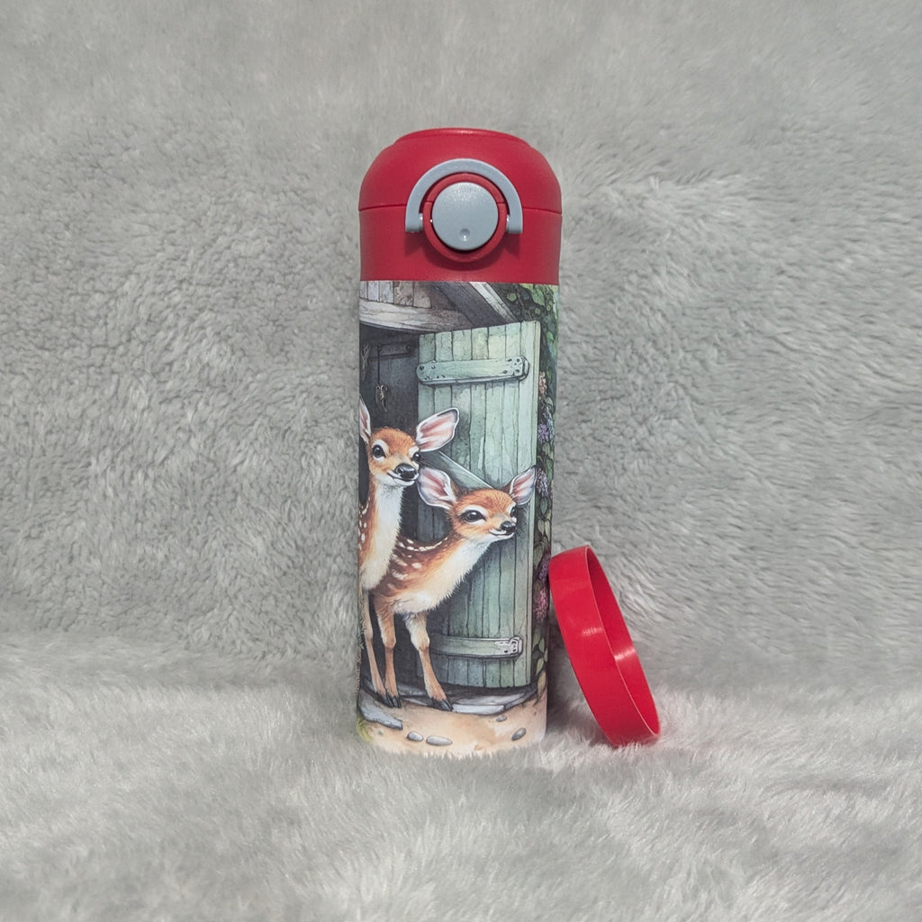 Kids Deer Water Bottle 12oz with Reusable Straw