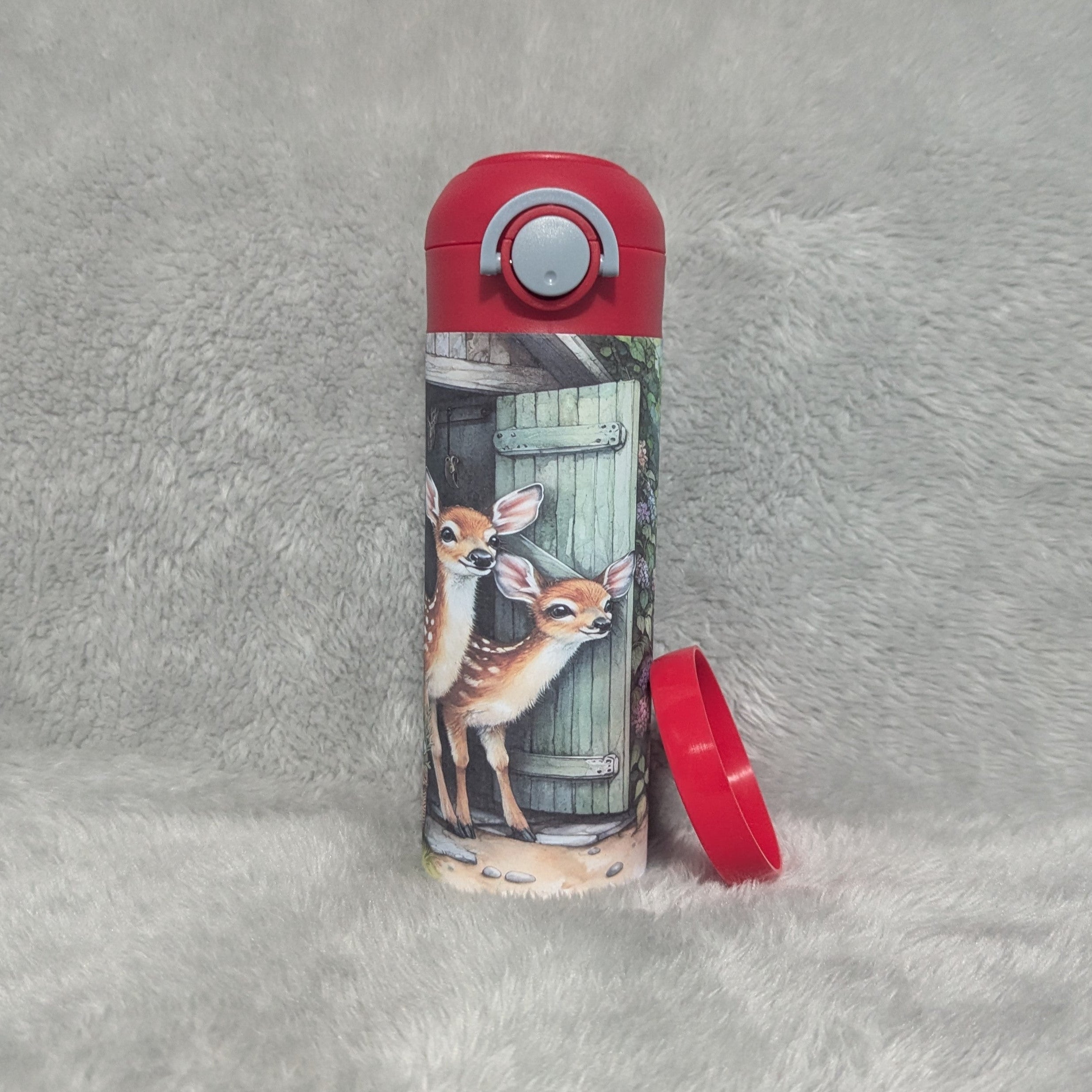 Kids Deer Water Bottle 12oz with Reusable Straw