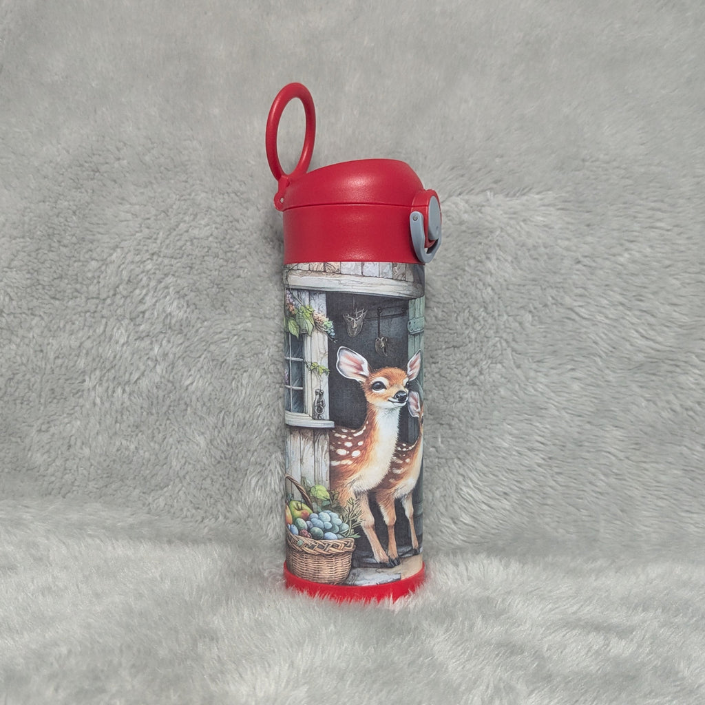 Kids Deer Water Bottle 12oz with Reusable Straw