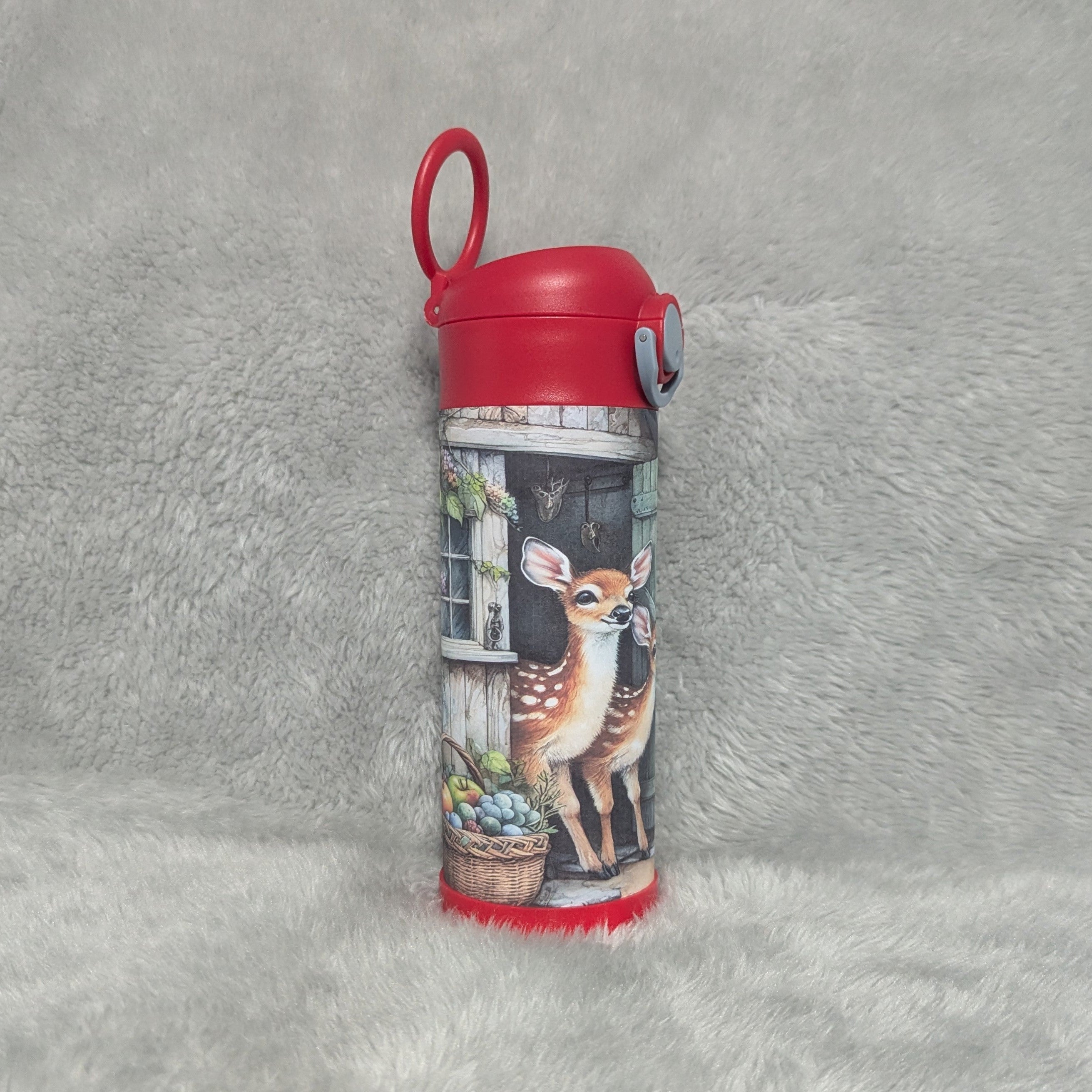 Kids Deer Water Bottle 12oz with Reusable Straw