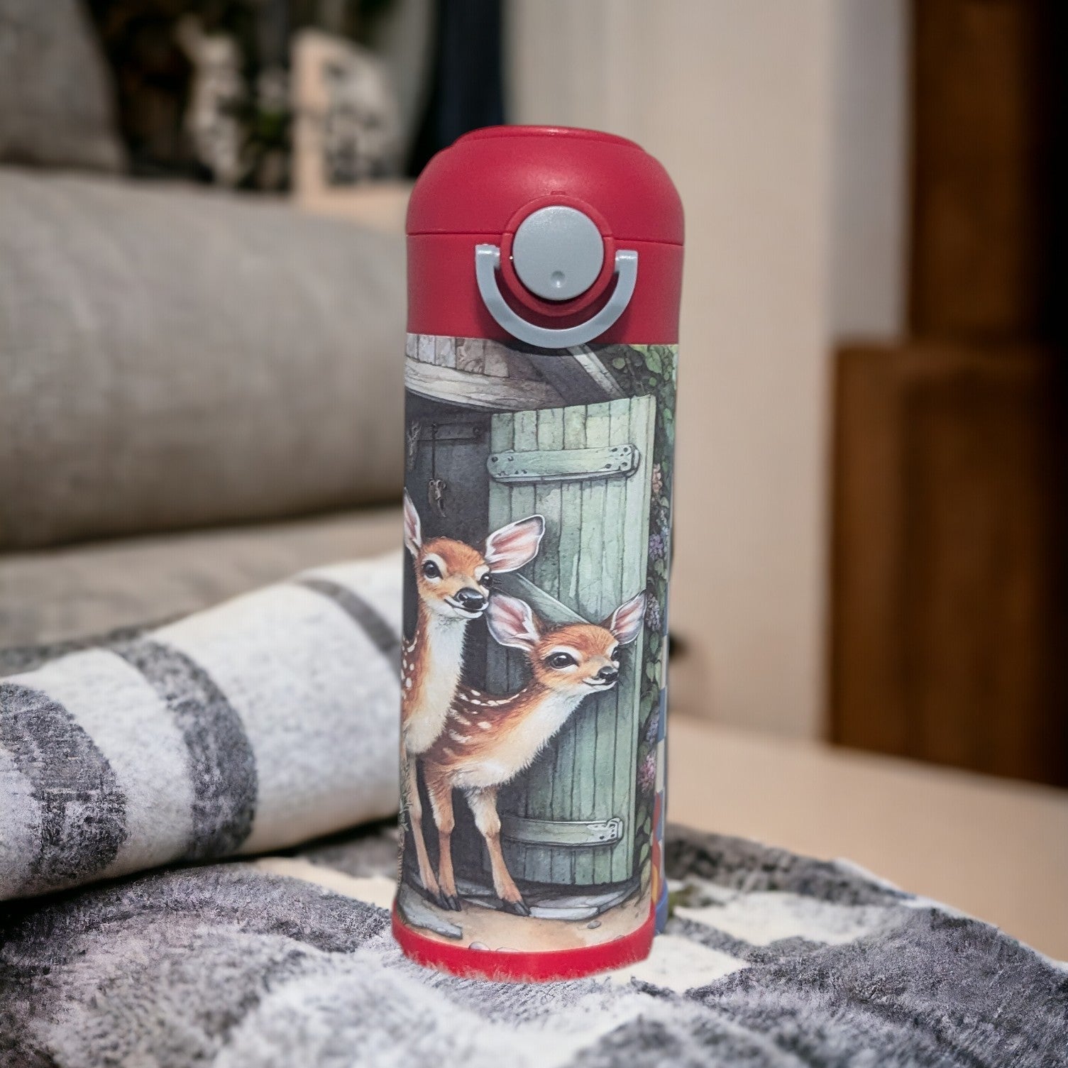 Kids Deer Water Bottle 12oz with Reusable Straw