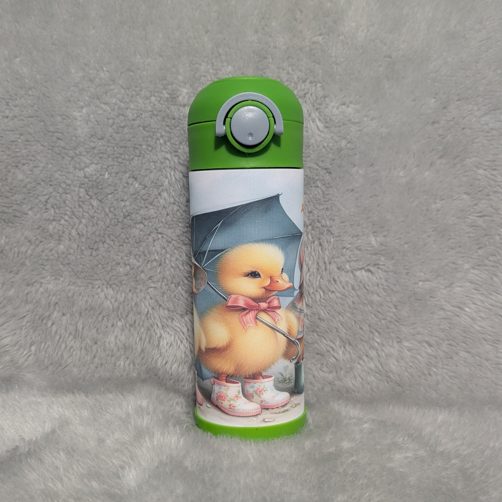 Kids Duck Water Bottle 12oz with Reusable Straw, Can Be Personalized