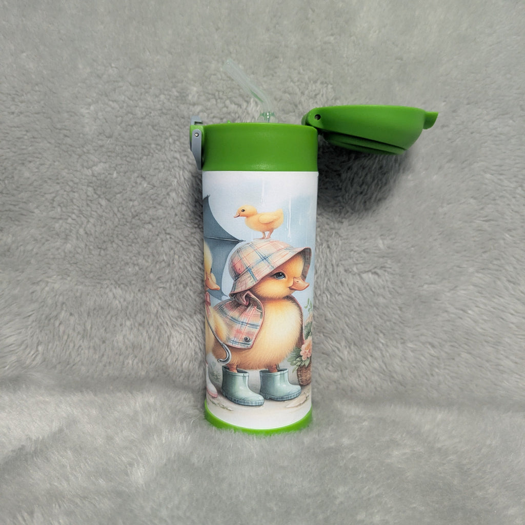 Kids Duck Water Bottle 12oz with Reusable Straw, Can Be Personalized