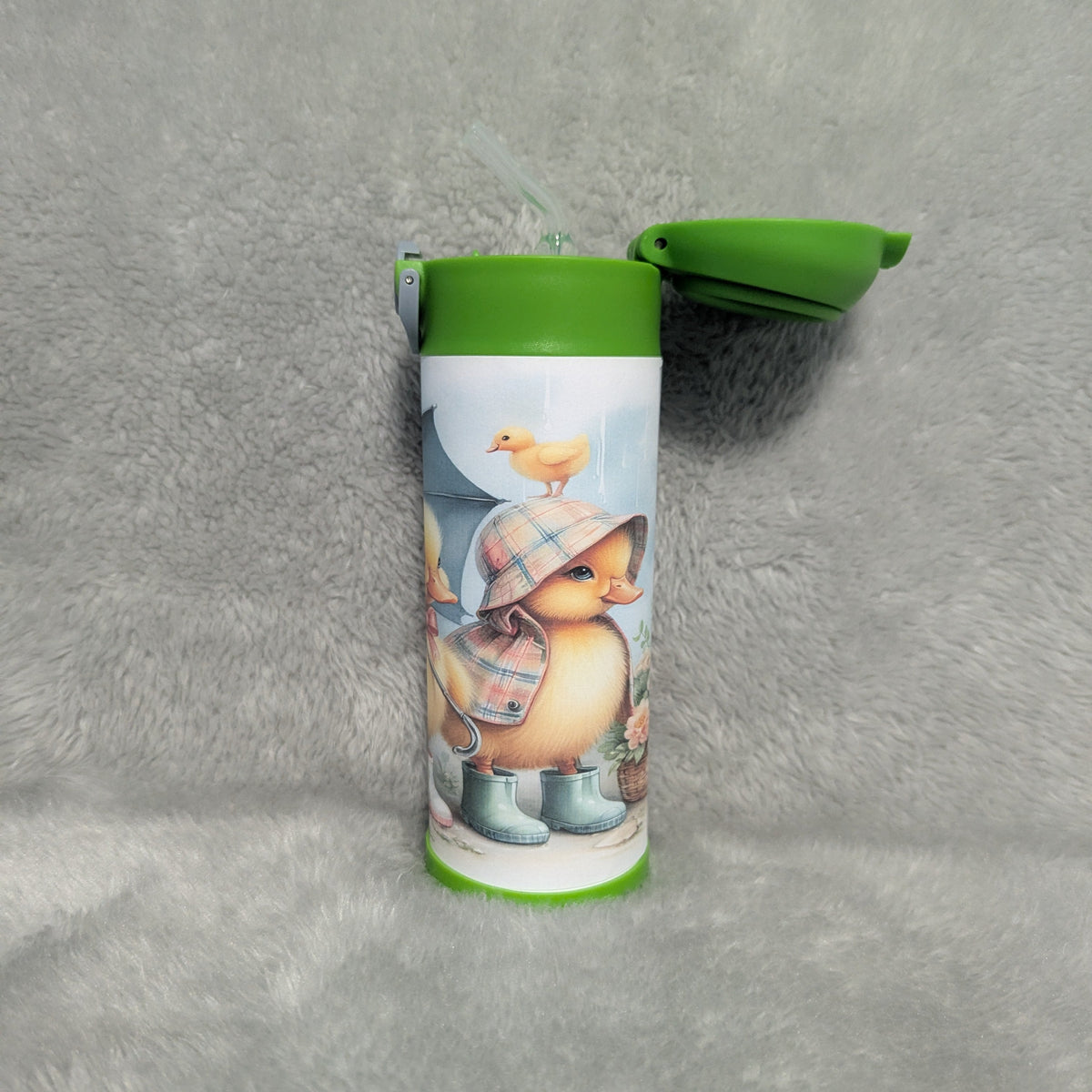 Kids Duck Water Bottle 12oz with Reusable Straw, Can Be Personalized
