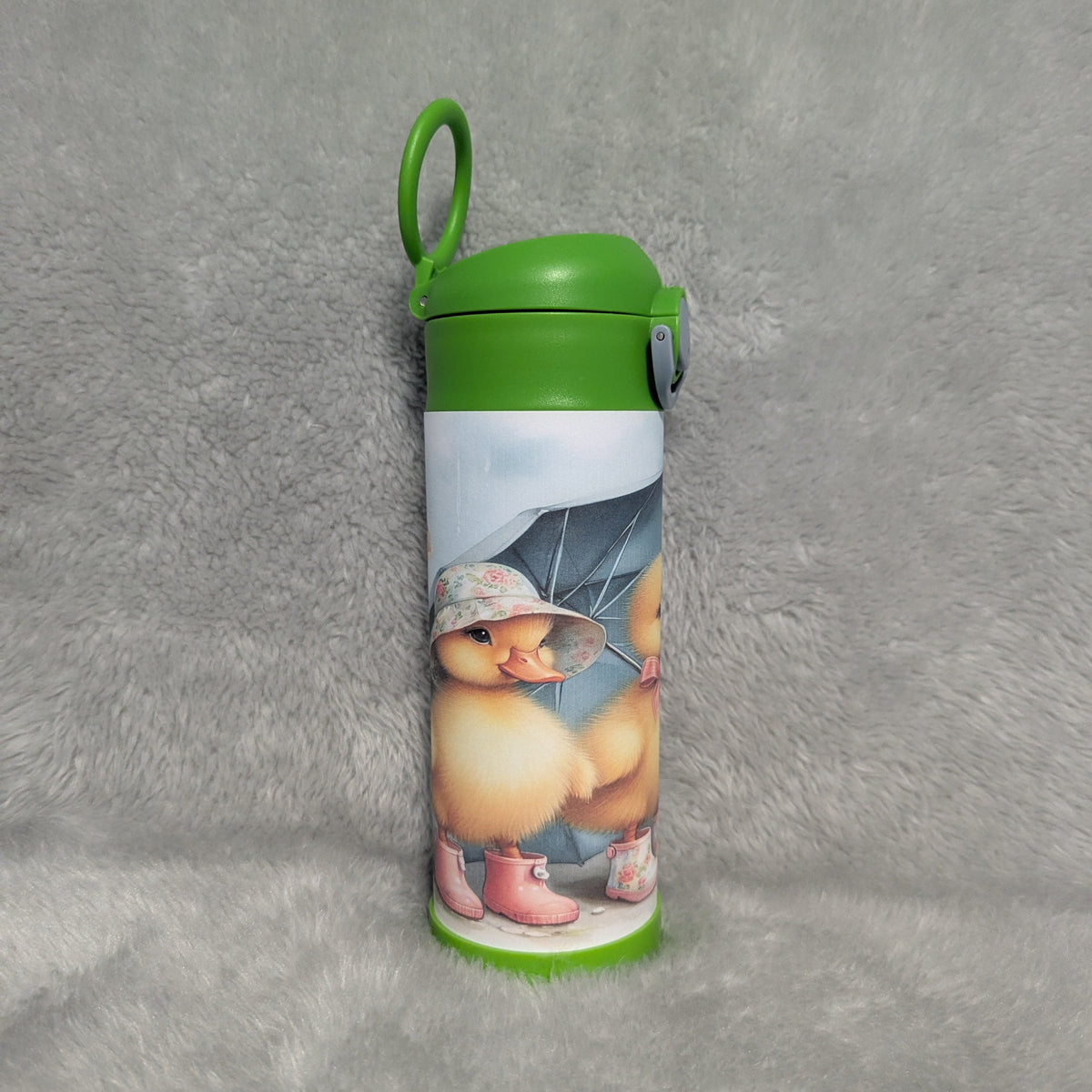 Kids Duck Water Bottle 12oz with Reusable Straw, Can Be Personalized