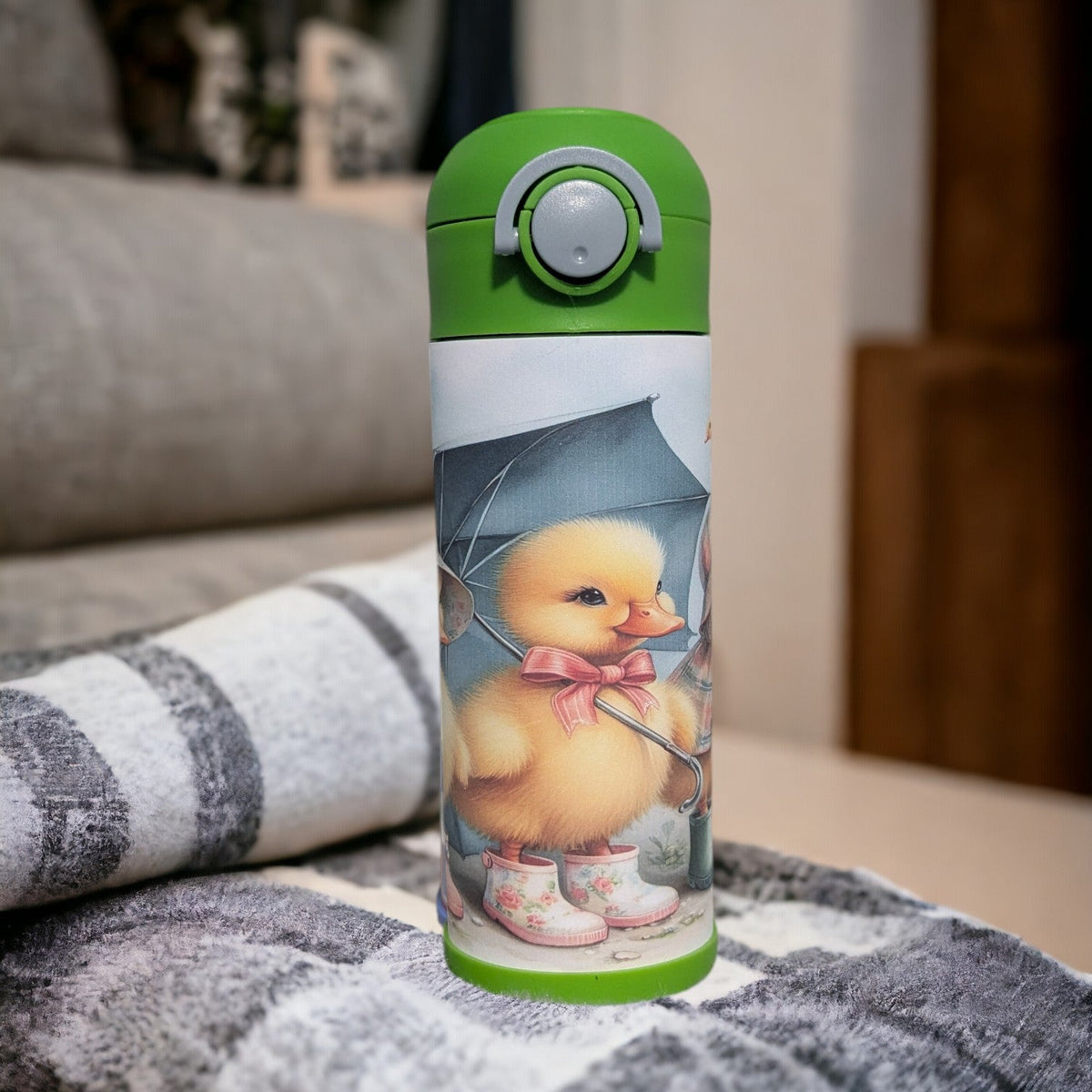 Kids Duck Water Bottle 12oz with Reusable Straw, Can Be Personalized
