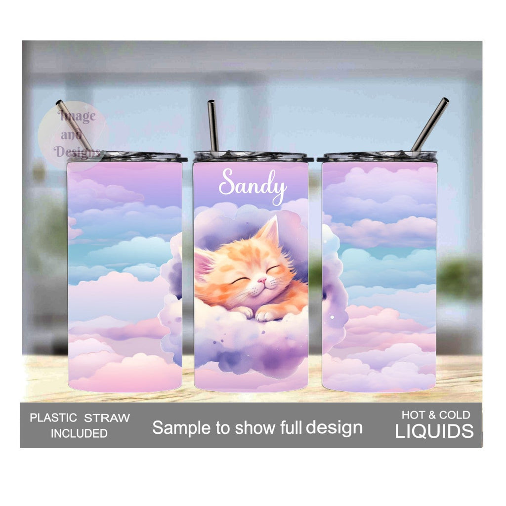 Kids Kitten Tumbler 15oz With Reusable Straw, Can Be Personalized