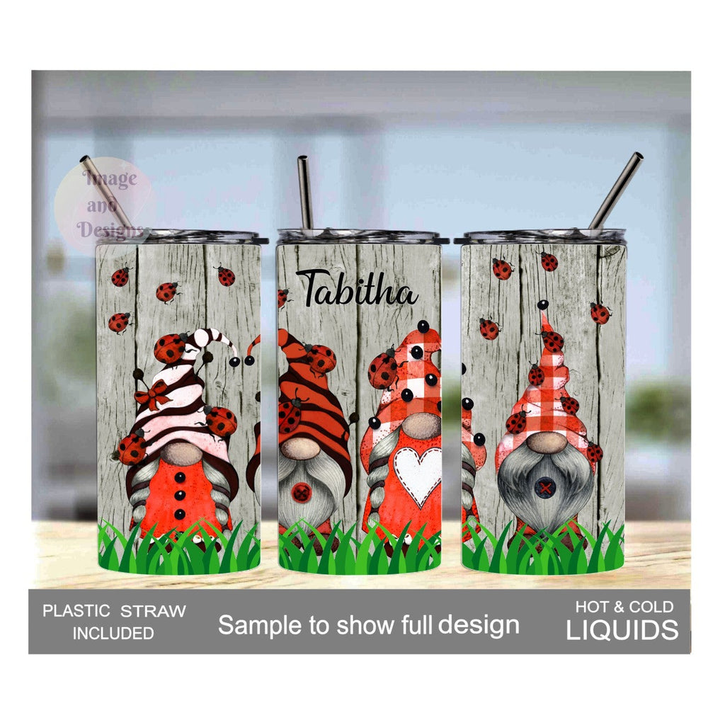 Kids Ladybug Gnome Tumbler 15oz With Reusable Straw, Can Be Personalized