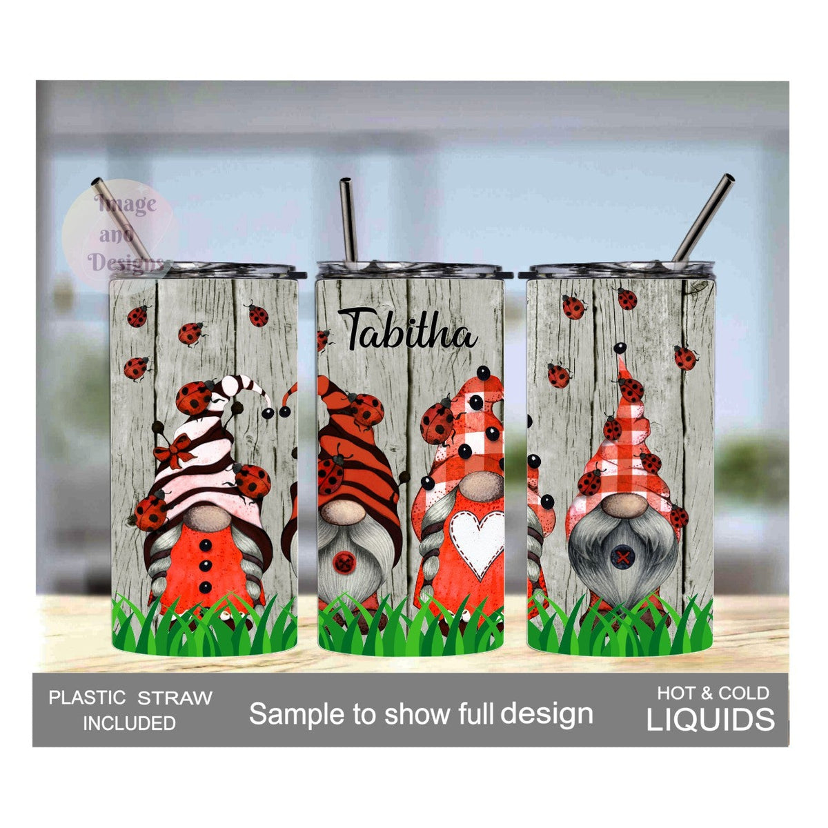 Kids Ladybug Gnome Tumbler 15oz With Reusable Straw, Can Be Personalized