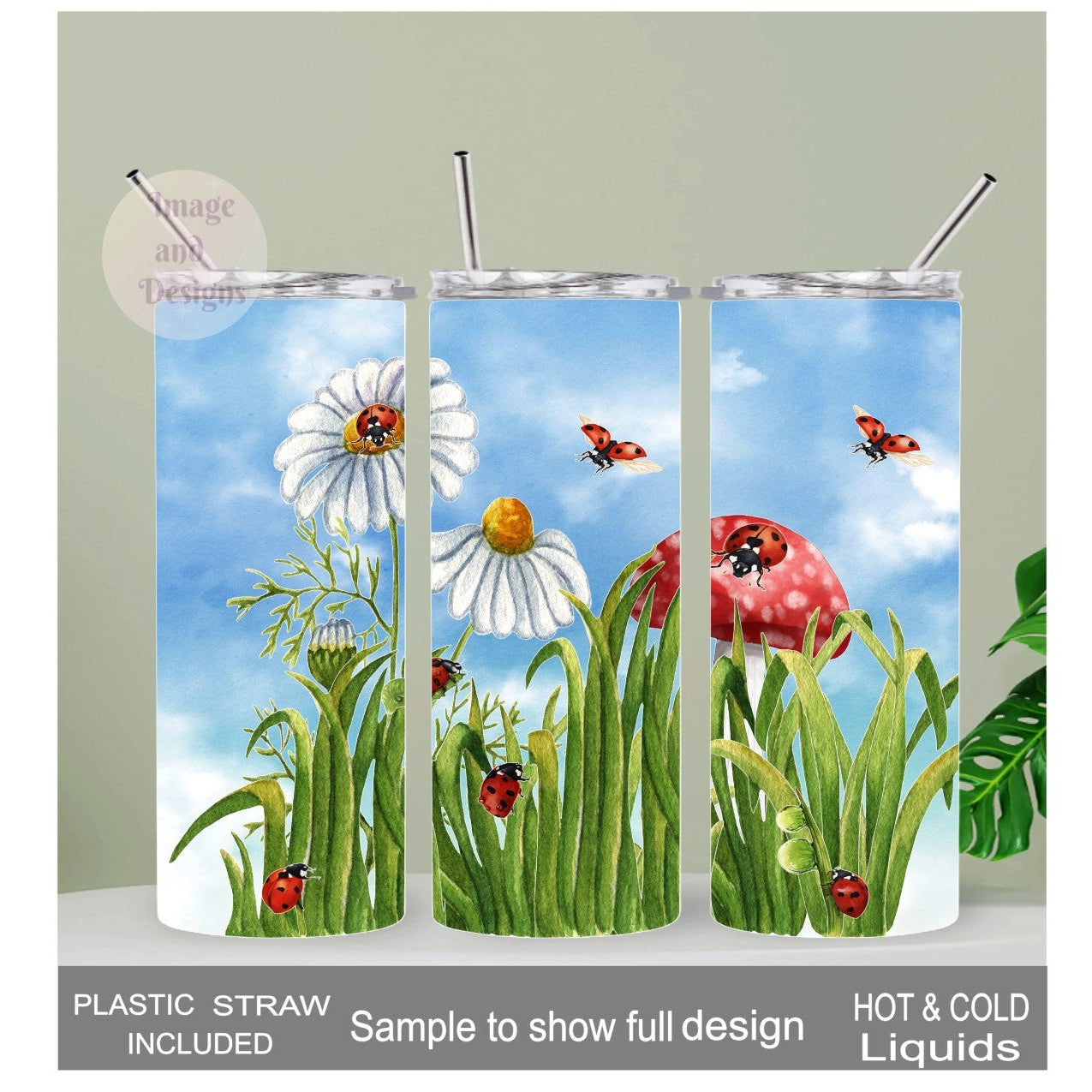 Ladybug Tumbler 20oz With Reusable Straw, Can Be Personalized