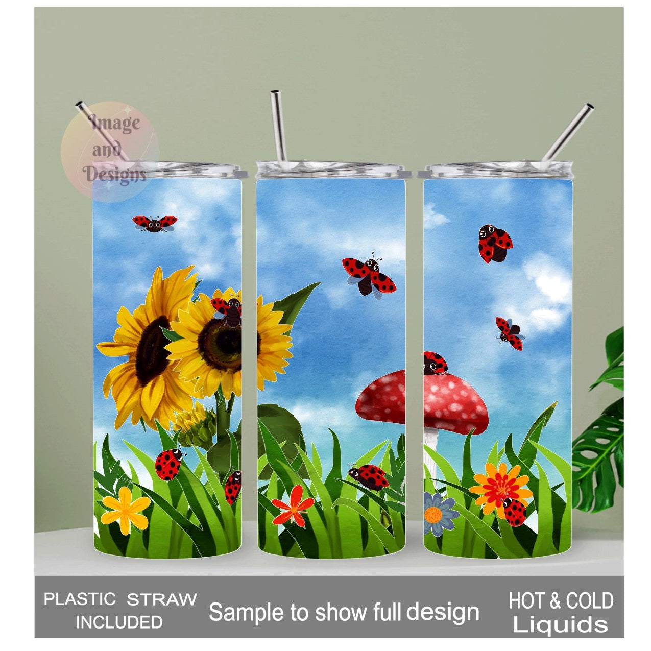 Nature Inspired Ladybug Tumbler 20oz With Reusable Straw Can Be Personalized