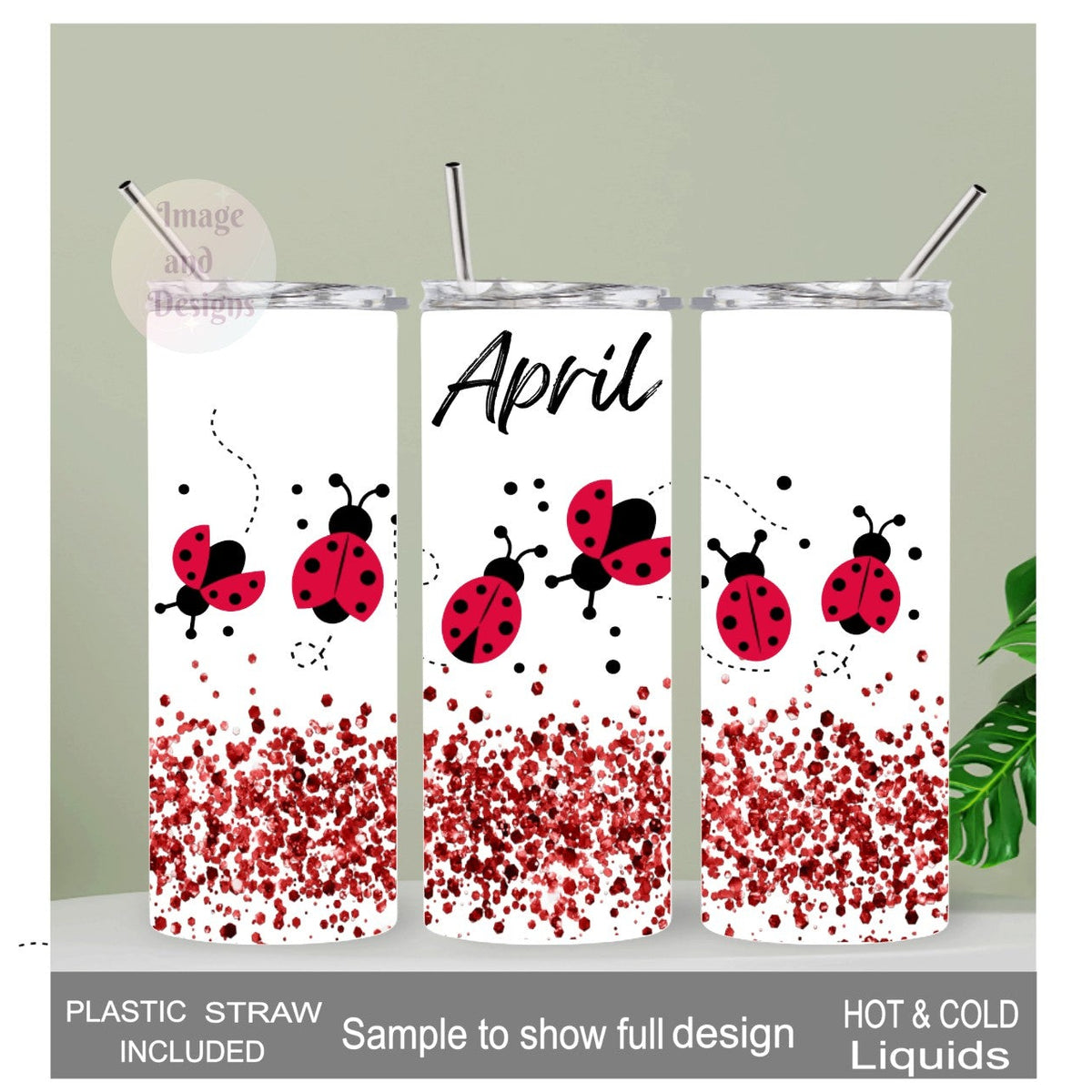 Ladybug Tumbler 20oz With Reusable Straw, Can Be Personalized