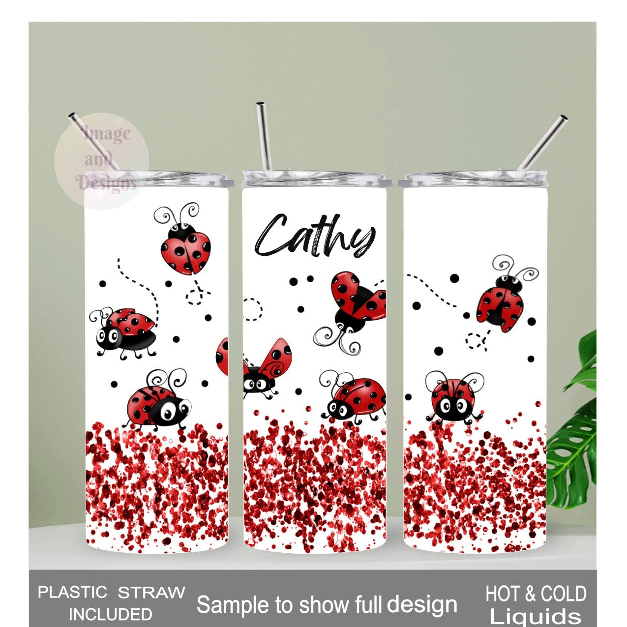 Ladybug Tumbler 20oz With Reusable Straw, Can Be Personalized