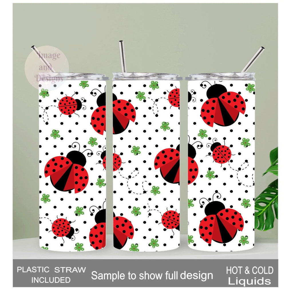 Ladybug Tumbler 20oz With Reusable Straw, Can Be Personalized