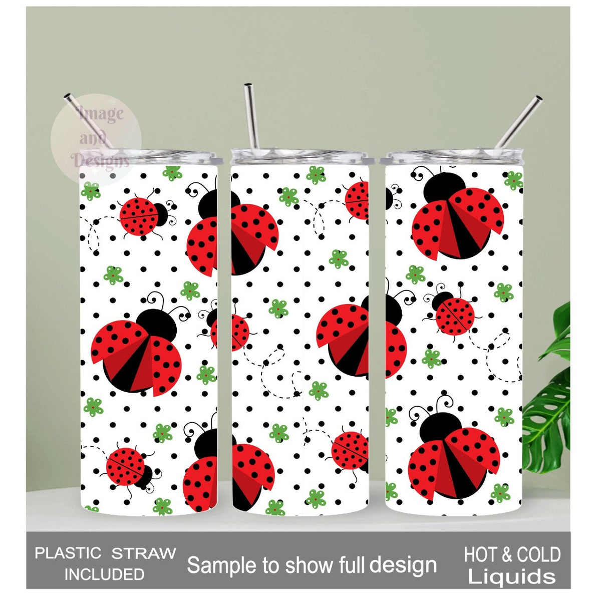 Ladybug Tumbler 20oz With Reusable Straw, Can Be Personalized
