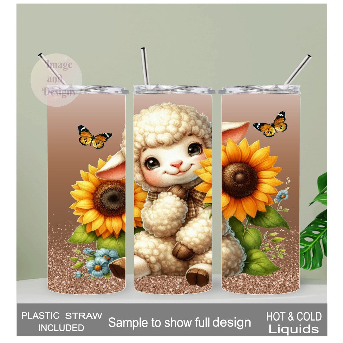 Cute Lamb Tumbler 20oz With Reusable Straw, Can Be Personalized