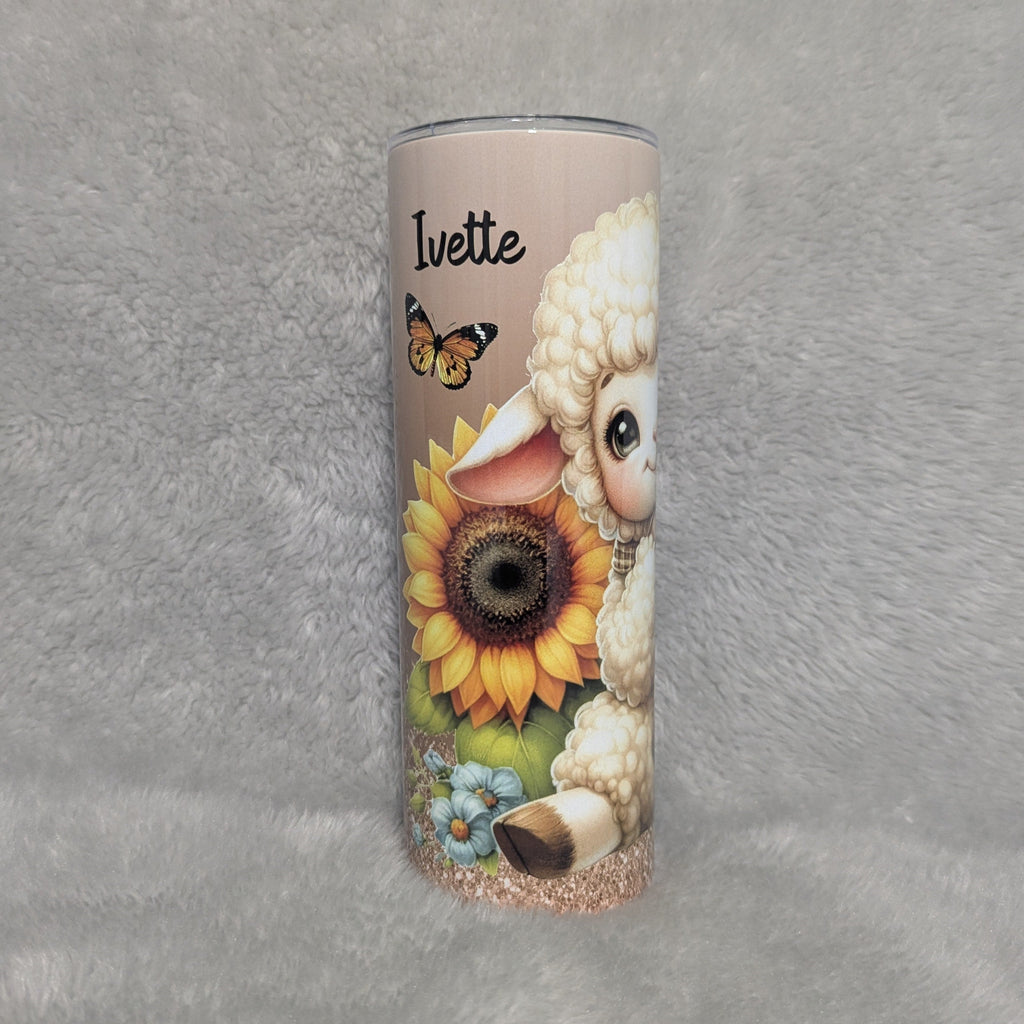 Cute Lamb Tumbler 20oz With Reusable Straw, Can Be Personalized