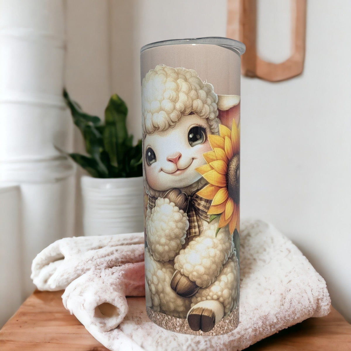 Cute Lamb Tumbler 20oz With Reusable Straw, Can Be Personalized