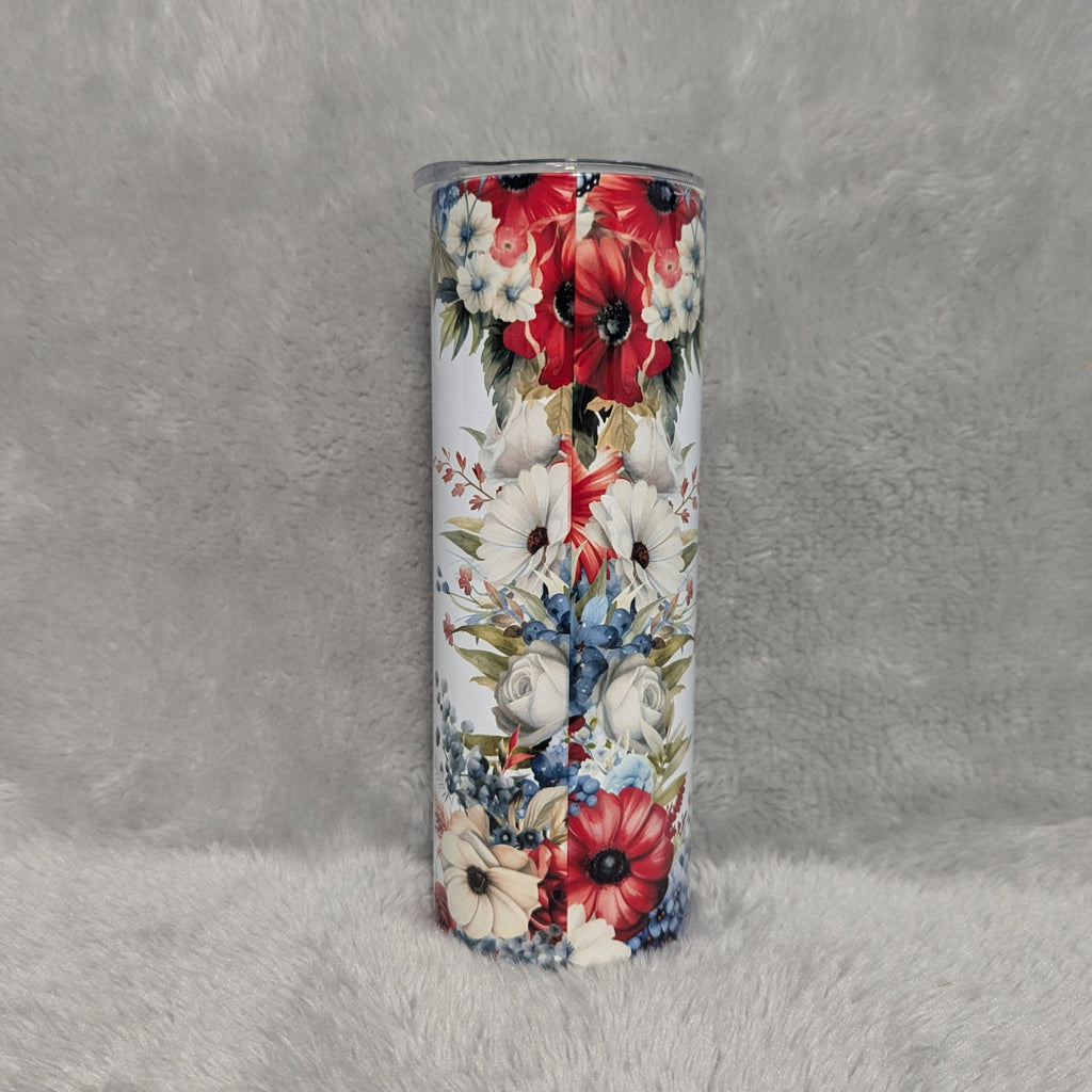 Beautiful Patriotic Butterfly Tumbler That Says Land Of The Free Because Of The Brave 20oz With Reusable Staw