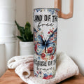 Beautiful Patriotic Butterfly Tumbler That Says Land Of The Free Because Of The Brave 20oz With Reusable Staw
