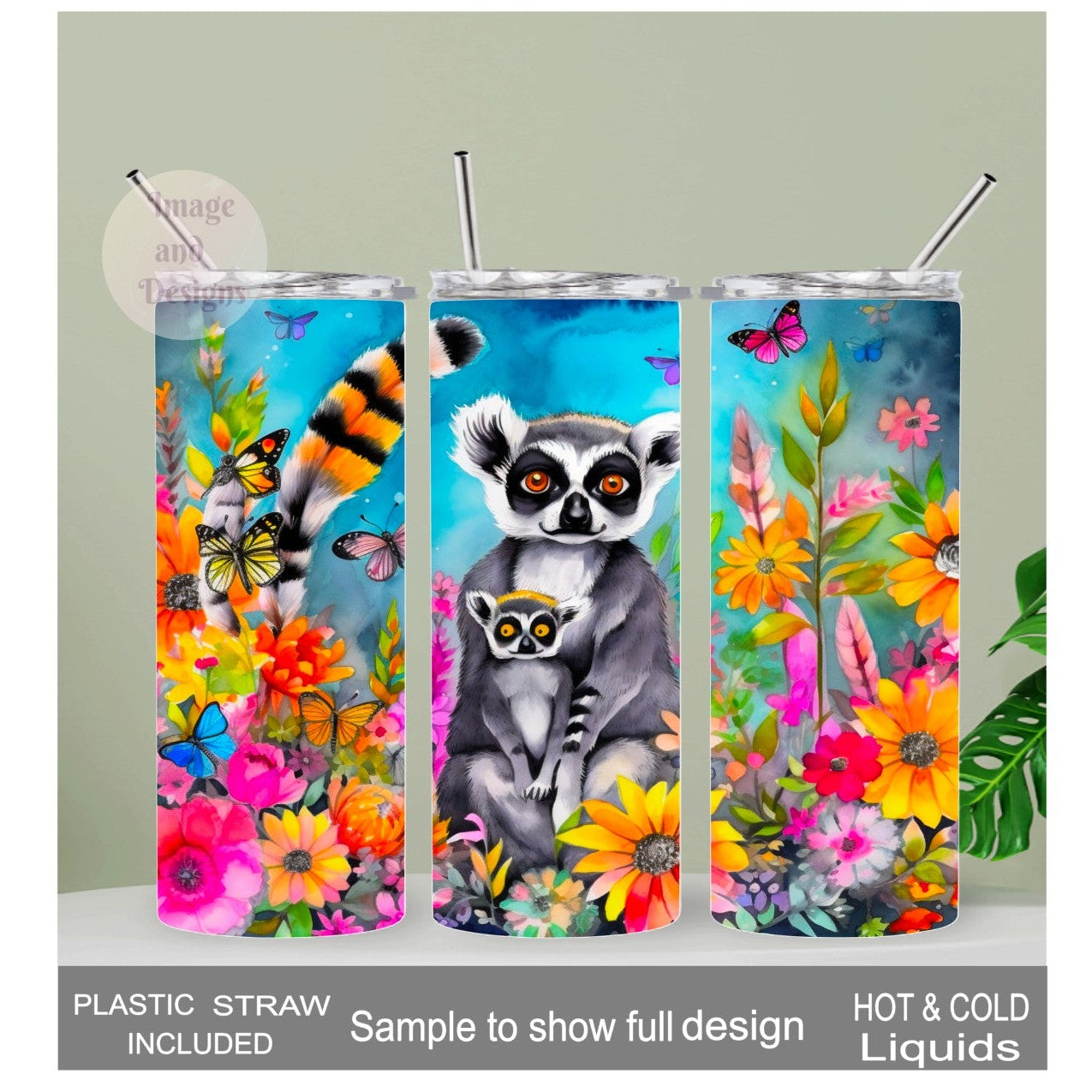 Lemur Tumbler 20oz With Reusable Straw, Can Be Personalized