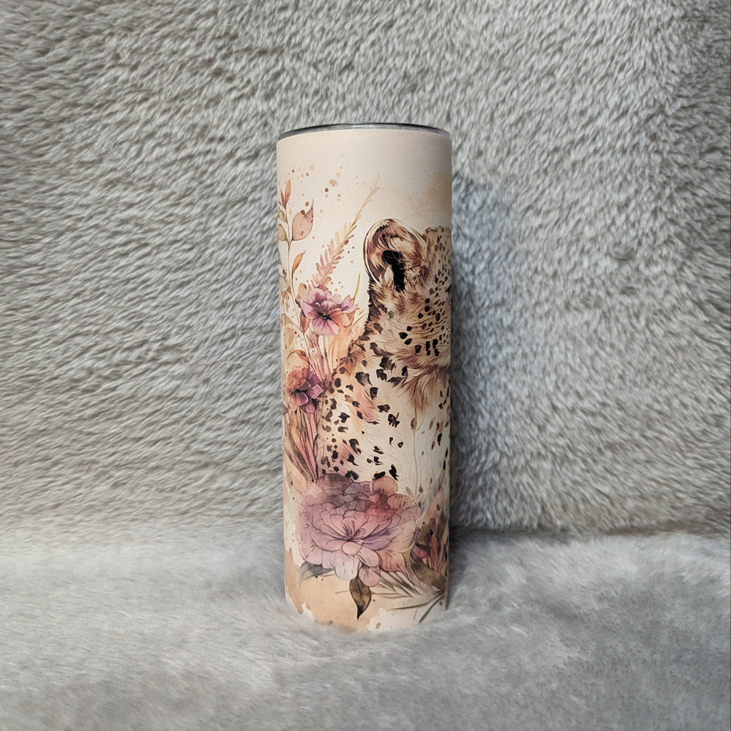Leopard Tumbler with A Watercolor Design 20oz With Reusable Straw, Can Be Personalized