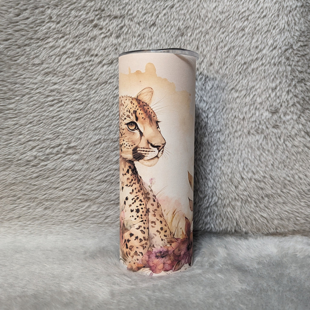 Leopard Tumbler with A Watercolor Design 20oz With Reusable Straw, Can Be Personalized