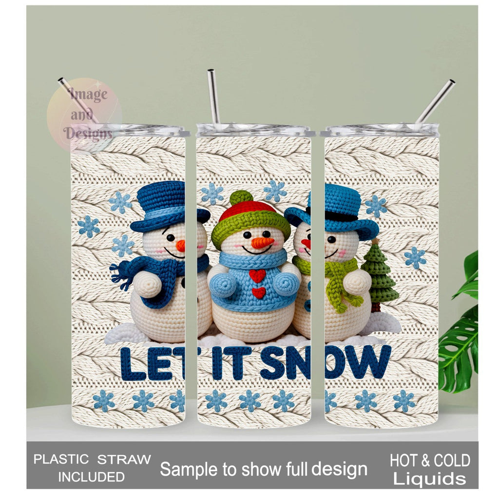 Let It Snow Snowman Tumbler With A Crochet Design 20oz With Reusable Straw, Can Be Personalized