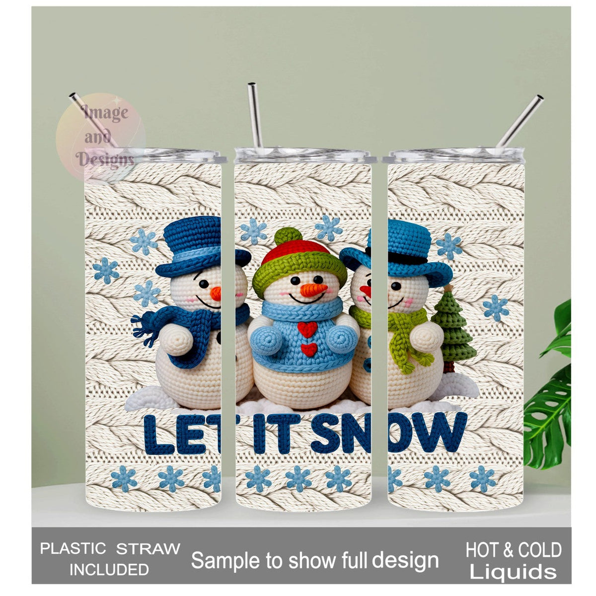 Let It Snow Snowman Tumbler With A Crochet Design 20oz With Reusable Straw, Can Be Personalized