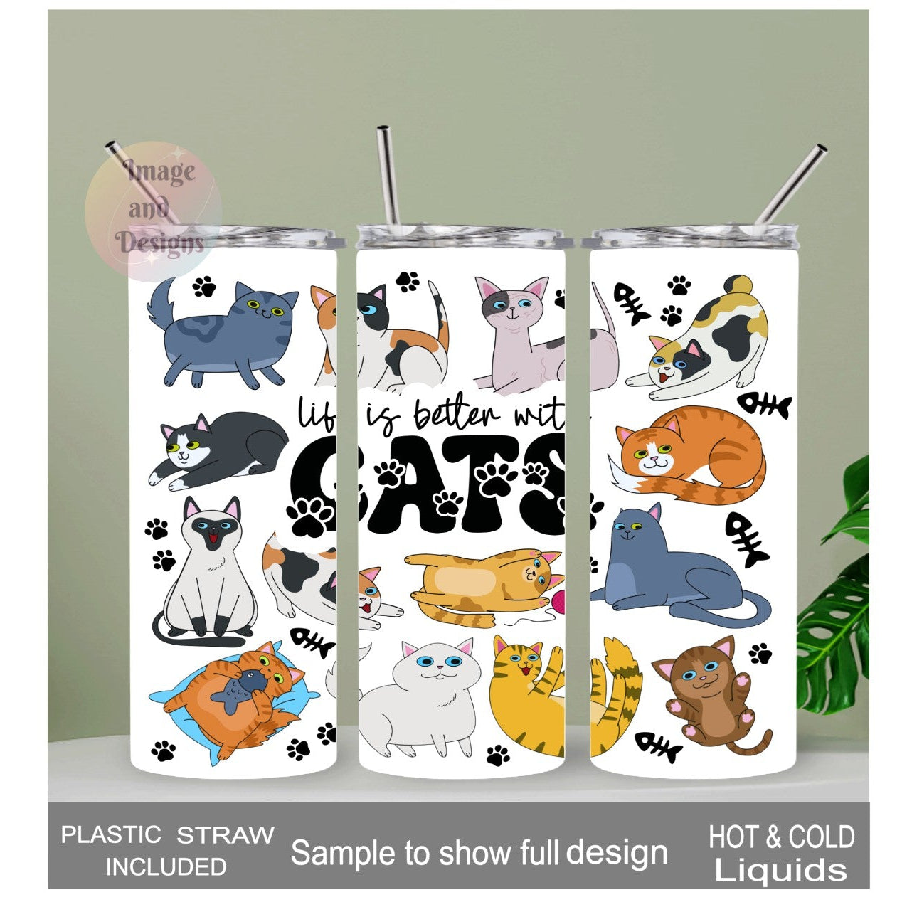 Cat Tumbler - Life is Better with Cats 20oz With Reusable Straw