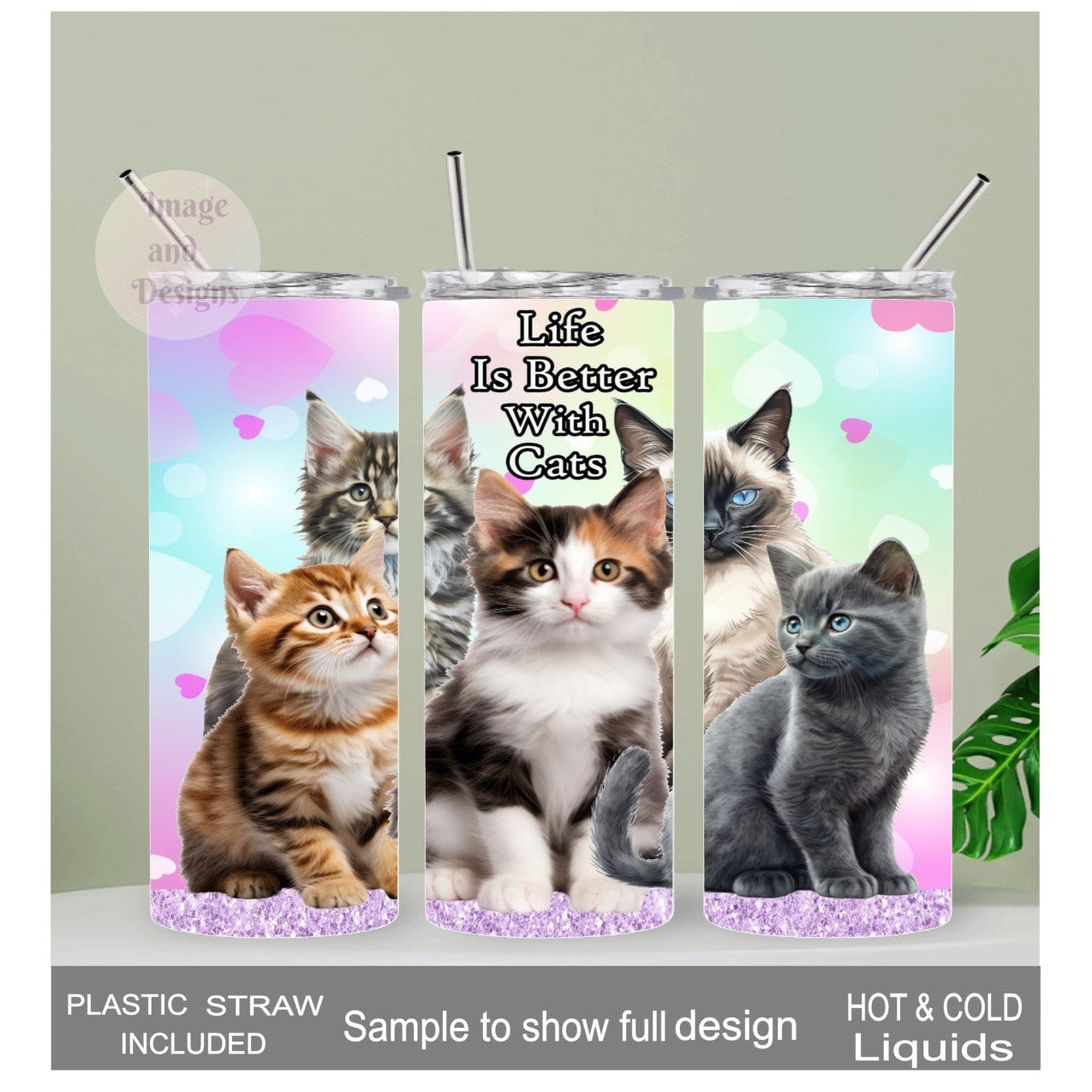 Life Is Better With Cats Tumbler 20oz With Reusable Straw, Can Be Personalized