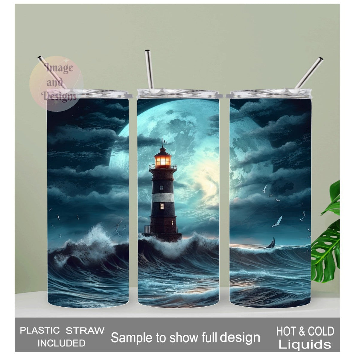 Lighthouse Tumbler 20oz With Reusable Straw, Can Be Personalized