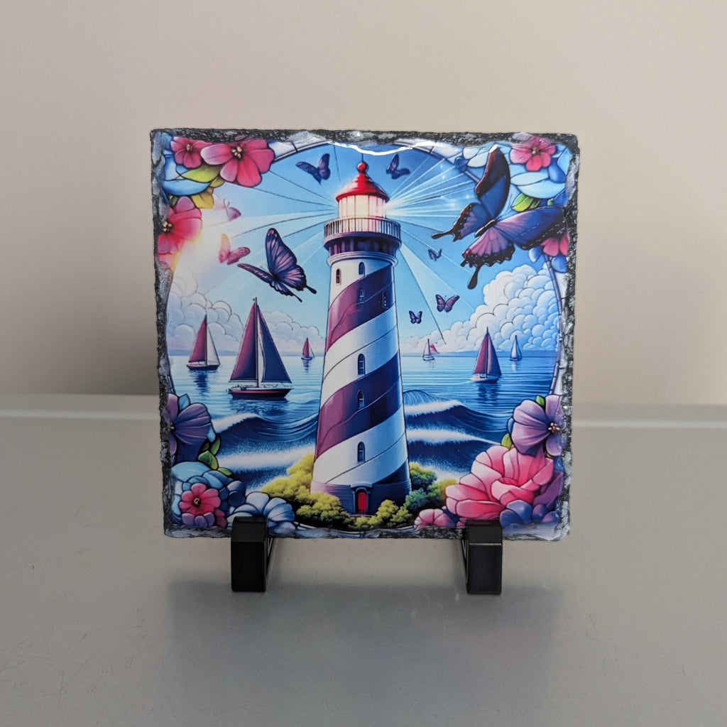 Beautiful Lighthouse Slate Picture With Display Legs