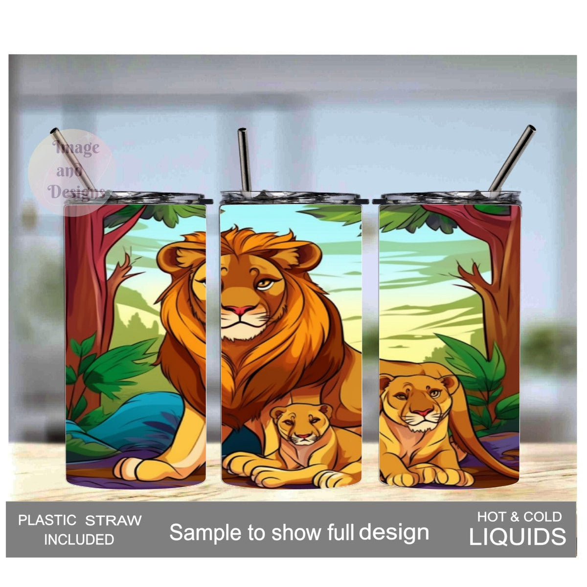Kids Lion Tumbler 15oz With Reusable Straw, Can Be Personalized