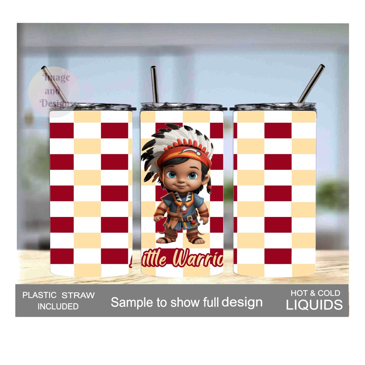 Kids Little Warrior Boy Tumbler 15oz With Reusable Straw, Can Be Personalized
