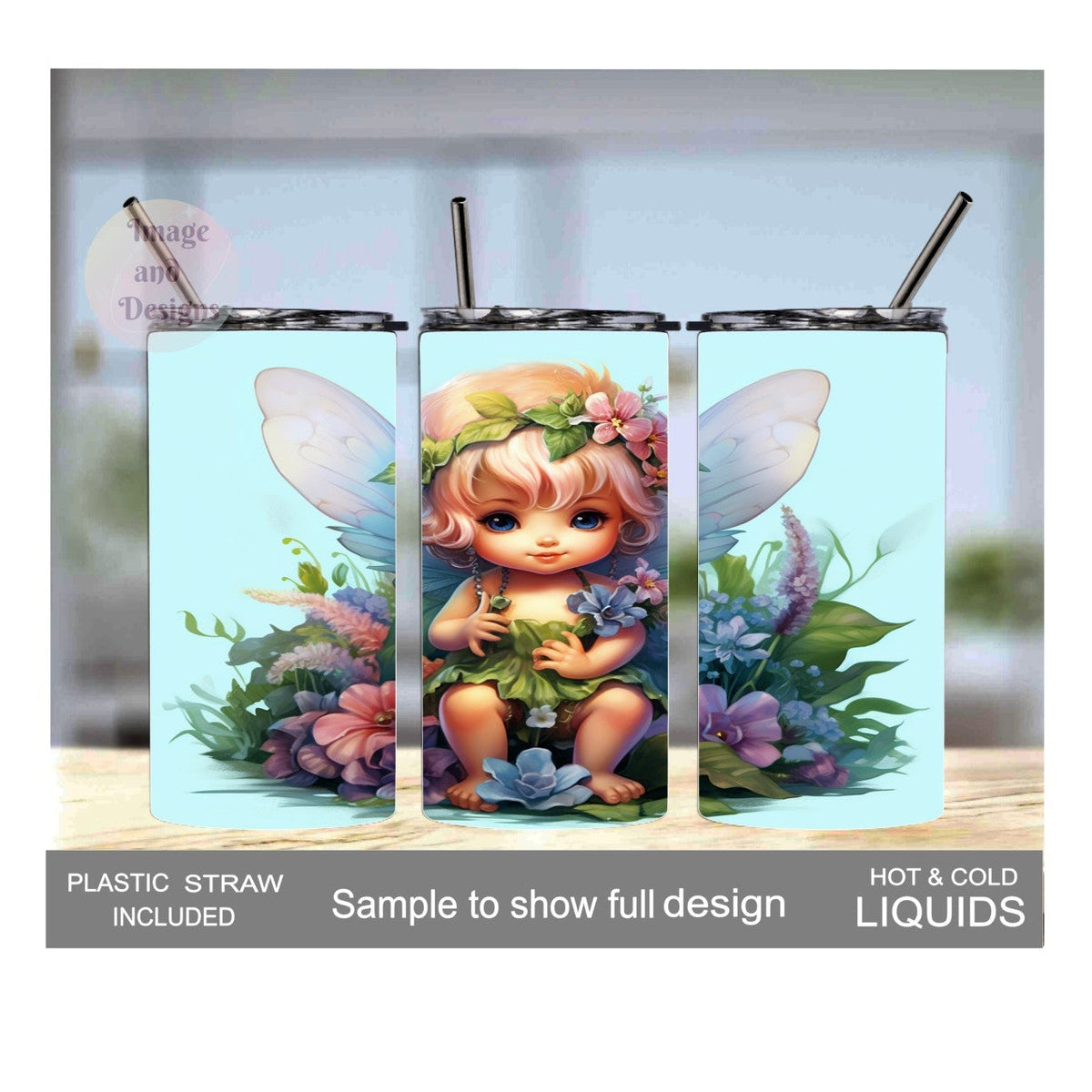 Kids Fairy Girl Tumbler 15oz With Reusable Straw, Can Be Personalized