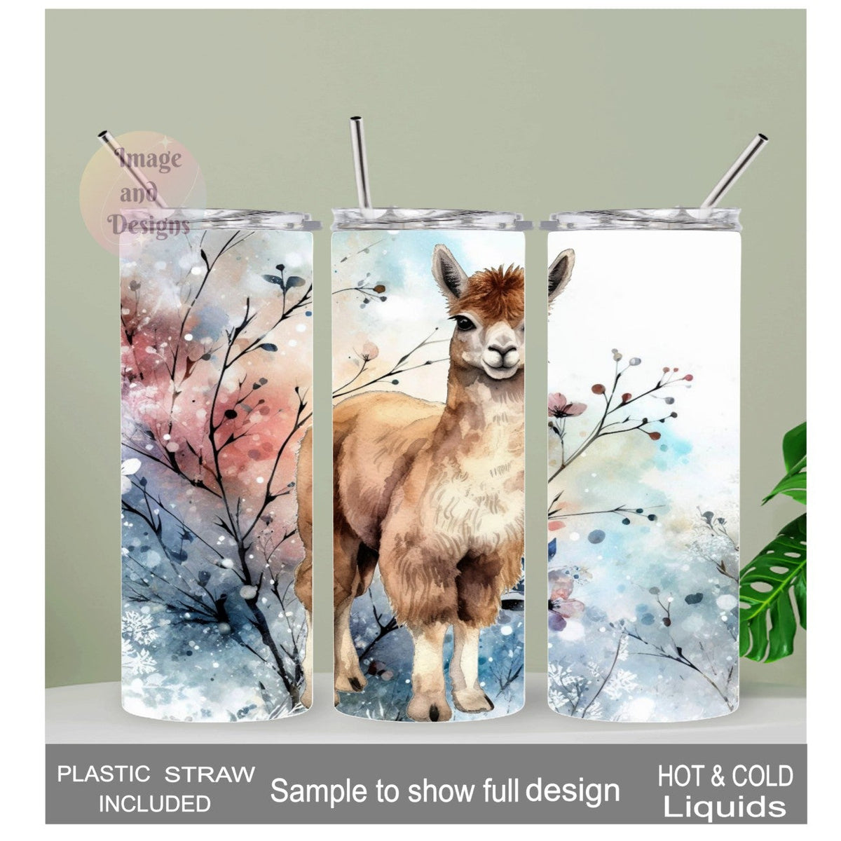 Llama Tumbler 20oz With Reusable Straw, Can Be Personalized