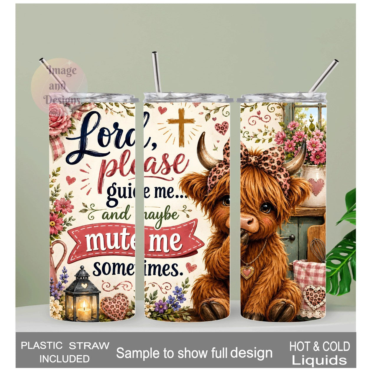 Faith-Inspired Highland Cow Tumbler 20oz With Reusable Straw