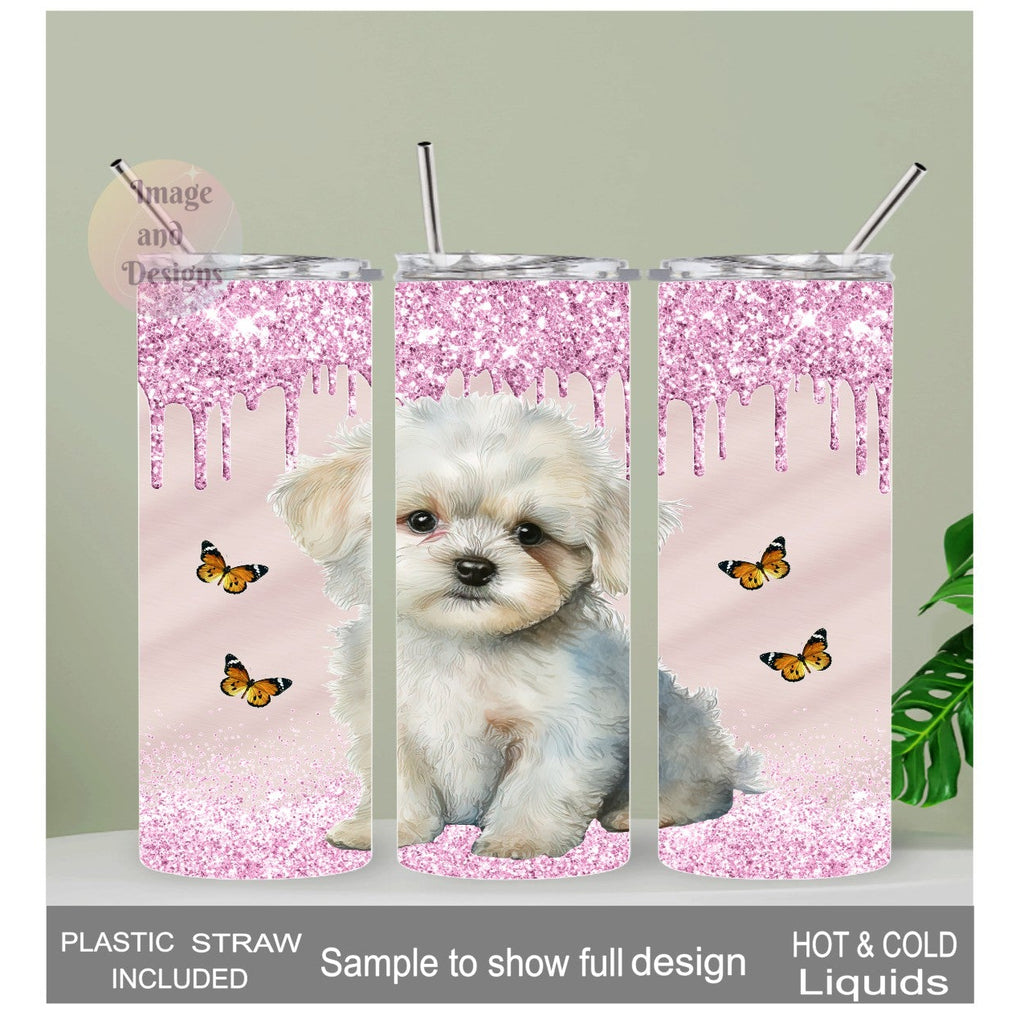 Maltese Poodle Tumbler 20oz With Reusable Straw, Can Be Personalized