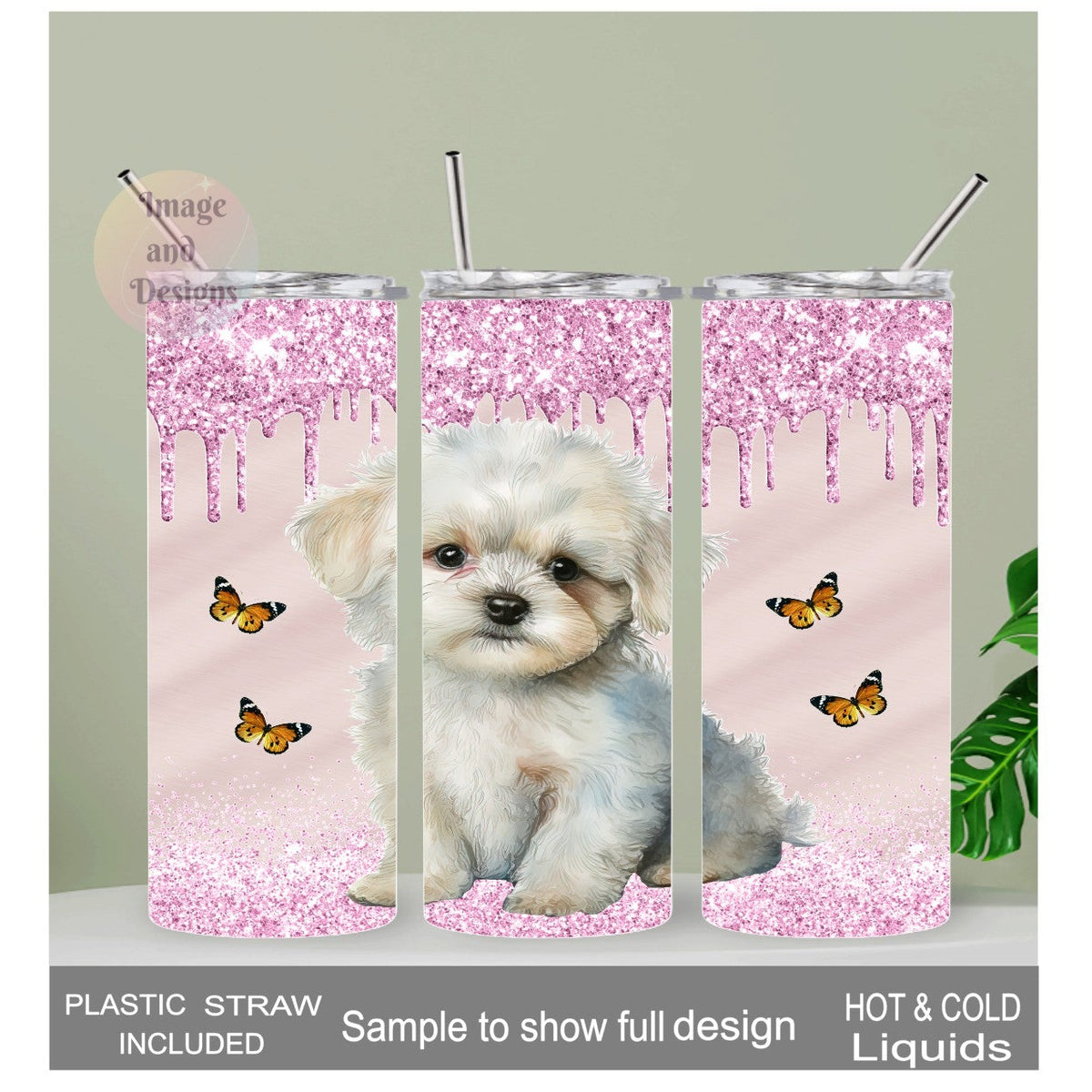 Maltese Poodle Tumbler 20oz With Reusable Straw, Can Be Personalized