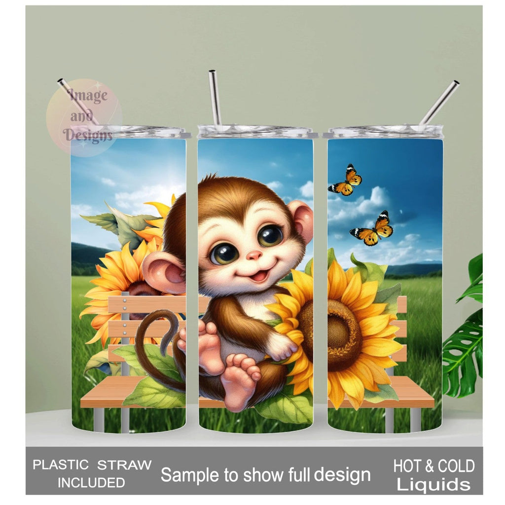 Monkey Tumbler 20oz With Reusable Straw, Can Be Personalized