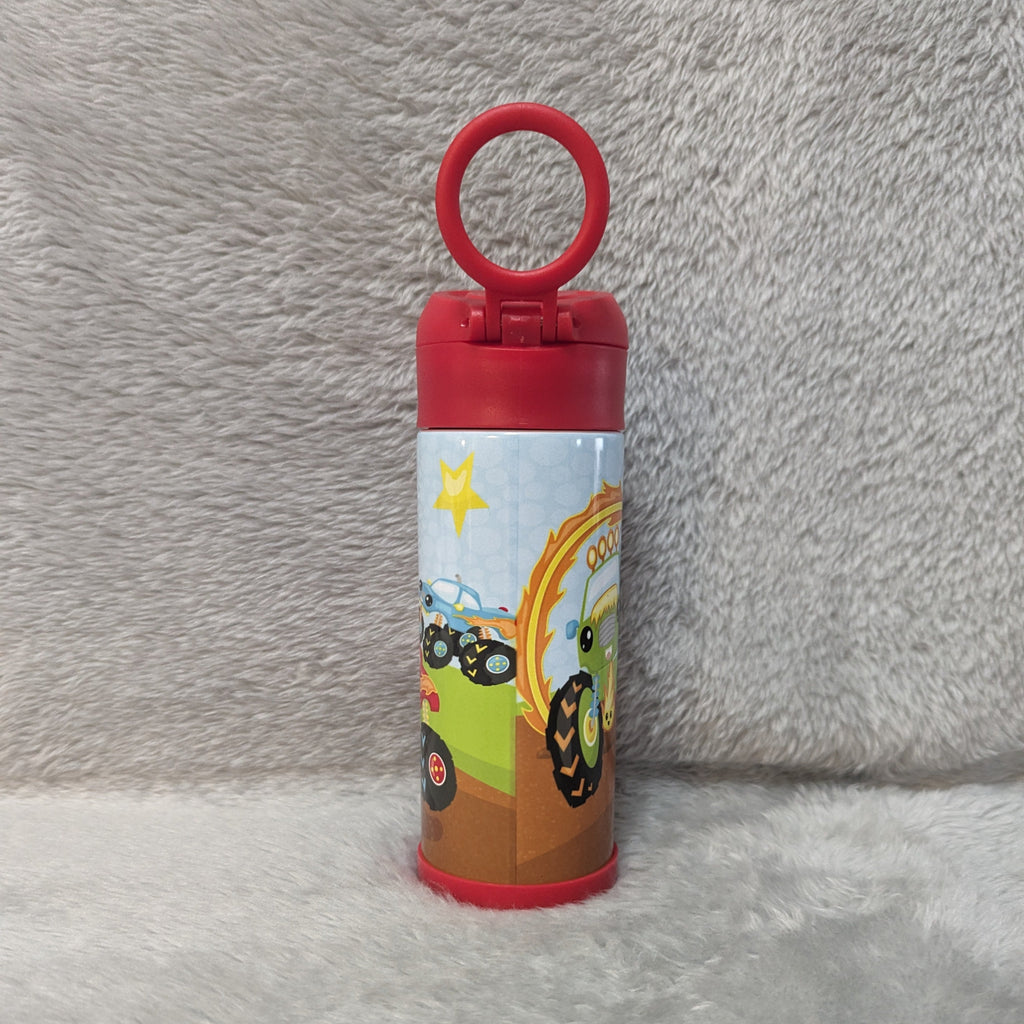 Kids Monster Truck Water Bottle 12oz With Reusable Straw Can Be Personalized