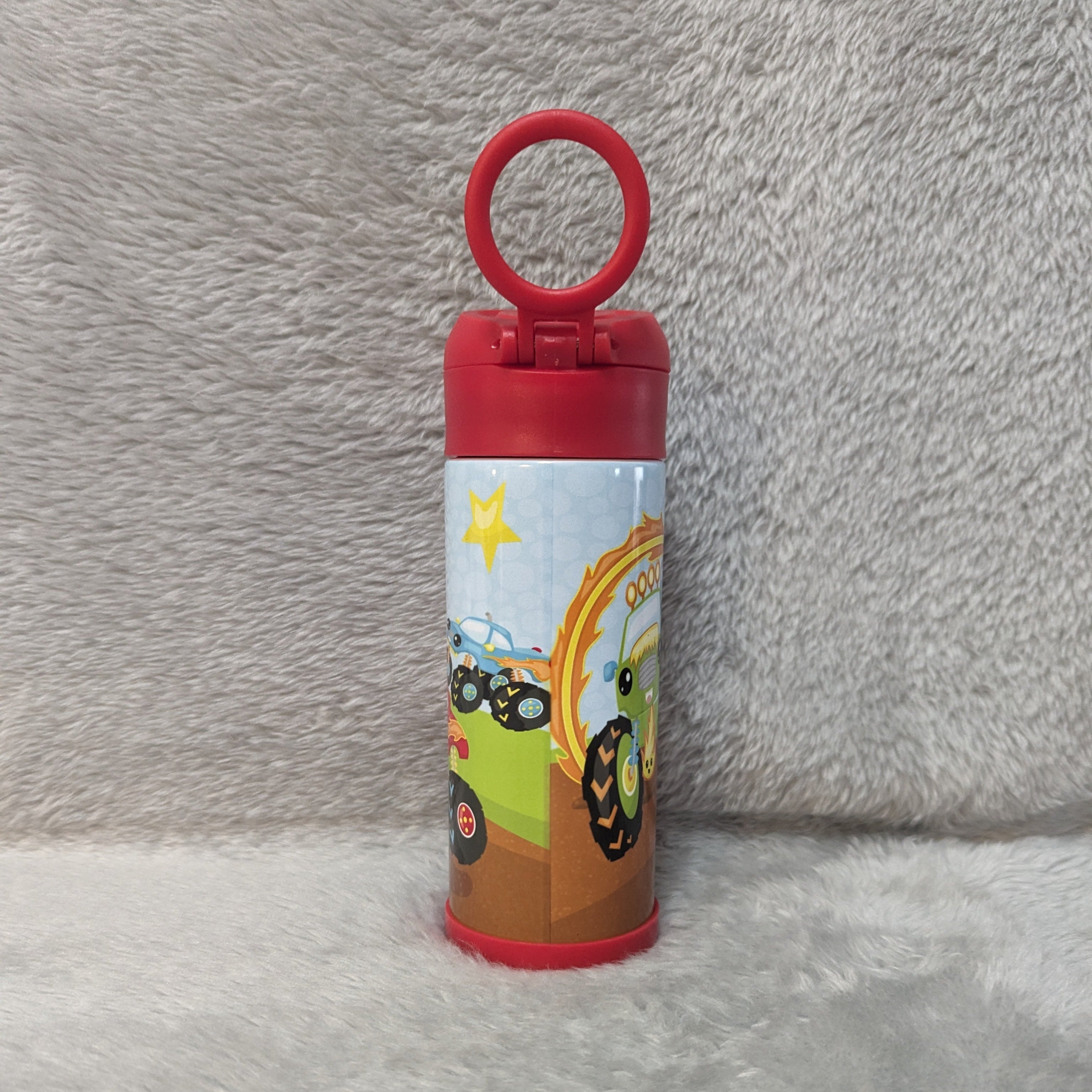Kids Monster Truck Water Bottle 12oz With Reusable Straw Can Be Personalized