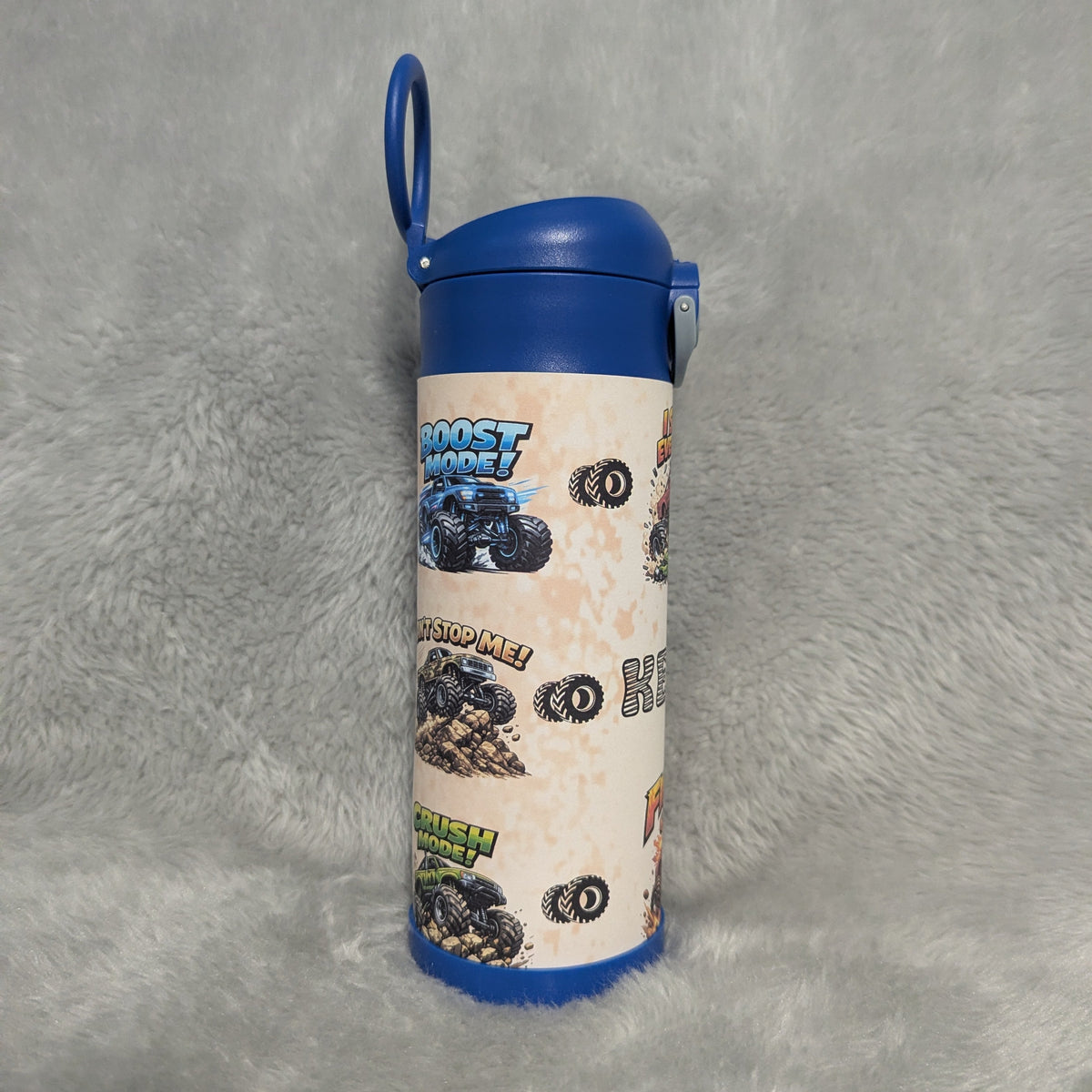Kids Monster Truck Water Bottle 12oz With A Reusable Straw, Can Be Personalized