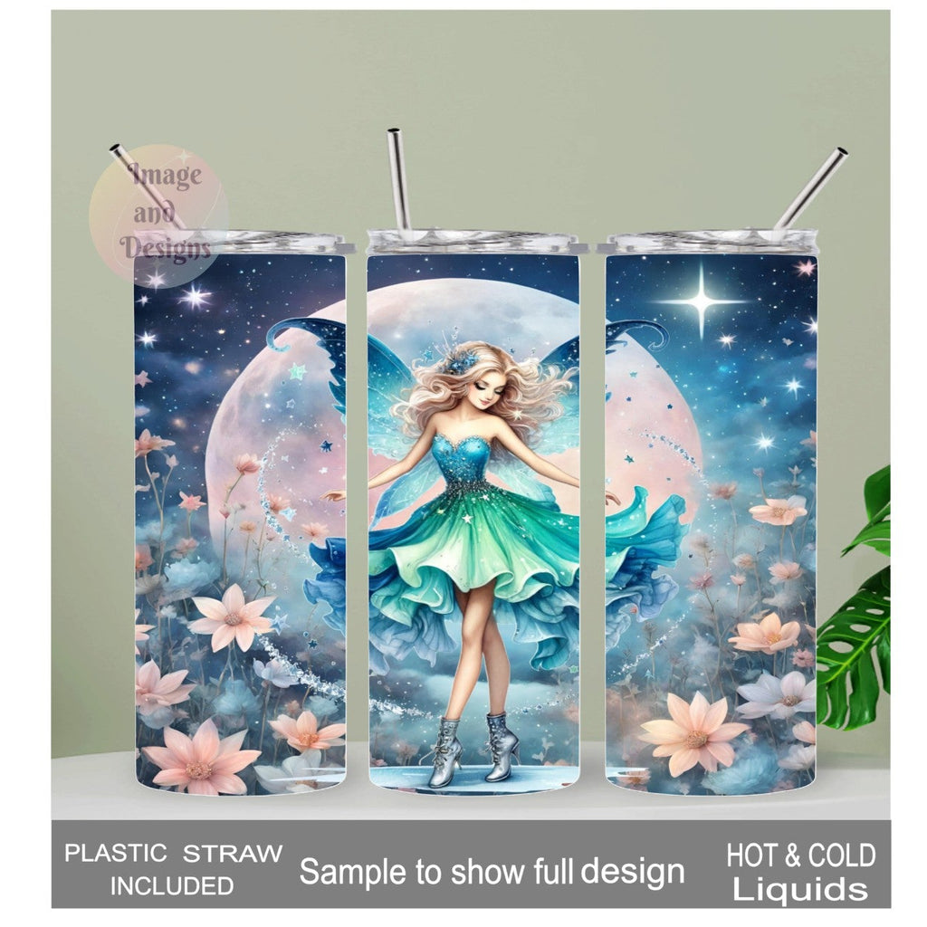 Pretty Fairy Tumbler 20oz With Reusable Straw, Can Be Personalized