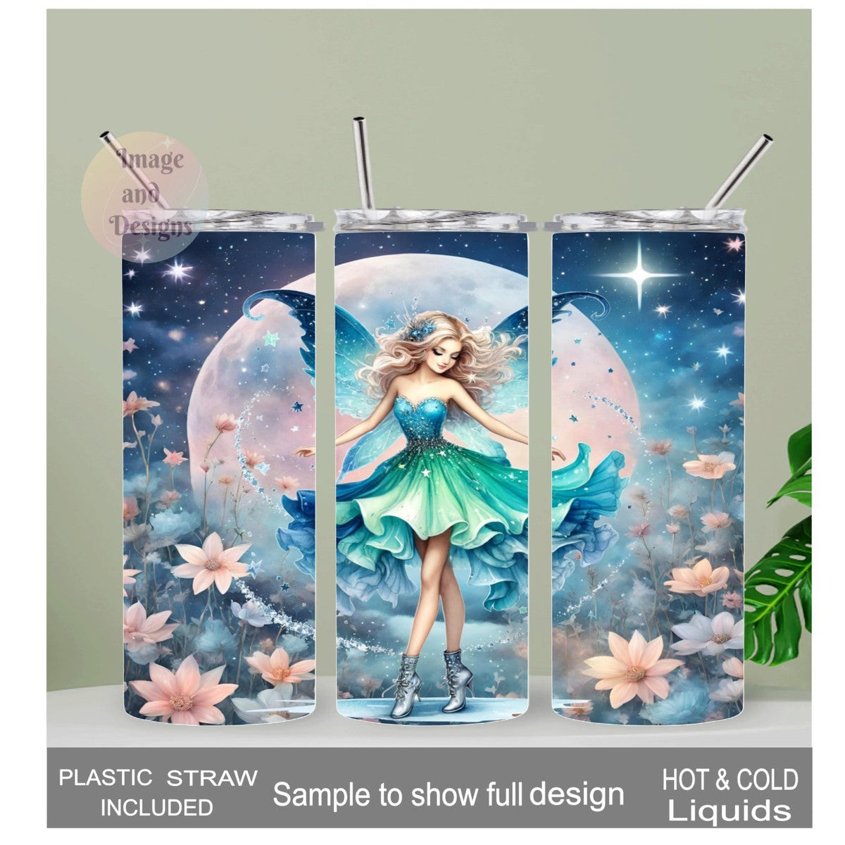 Pretty Fairy Tumbler 20oz With Reusable Straw, Can Be Personalized
