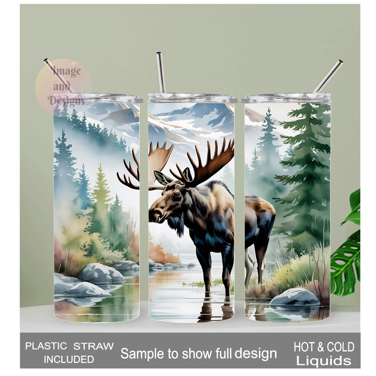 Moose Tumbler 20oz With Reusable Straw, Can Be Personalized